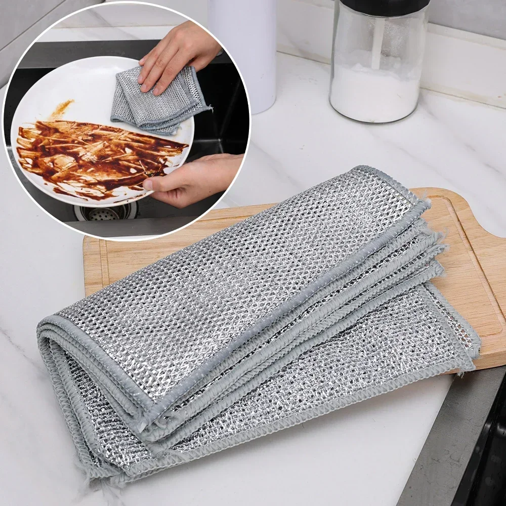 10/1pcs Steel Wire Cleaning Cloth Thickened Double -layers Non-stick Oil Dishcloths Kitchen Pan Pot Dishes Rags Napery Cloths