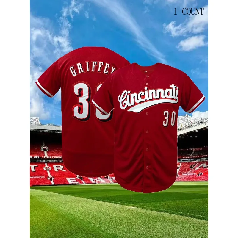 

Men's #30 Cincinnati Baseball Jersey Stitched Baseball Shirt Loose Fit,Short Sleeve Sports Top for Training and Competition