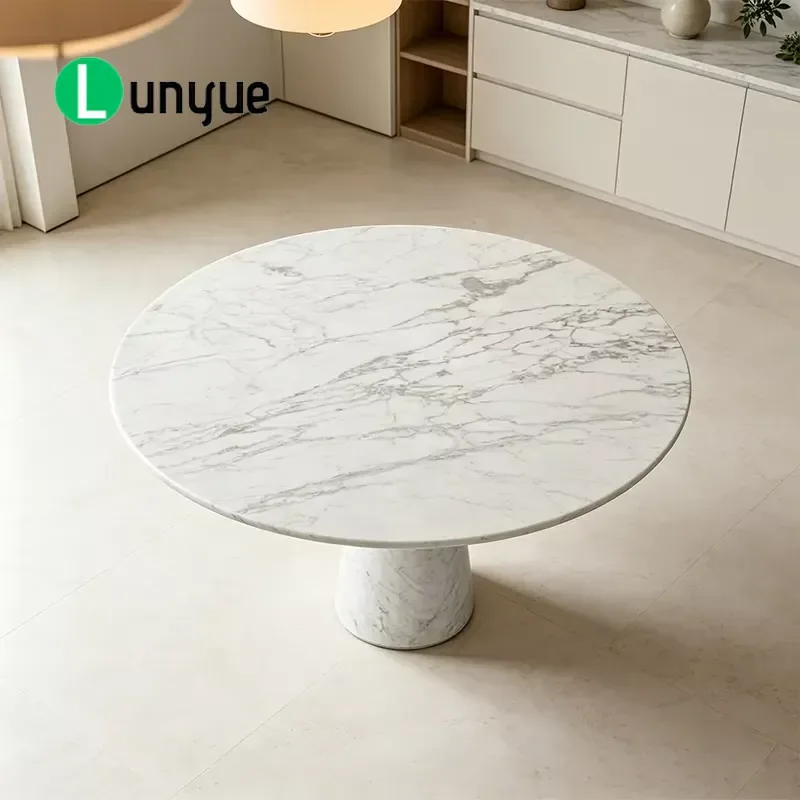 Carrara Marble Round Dining Table Japanese Nordic Style Cone Base Stone Table Heavy Duty Easy Cleaning for Australia