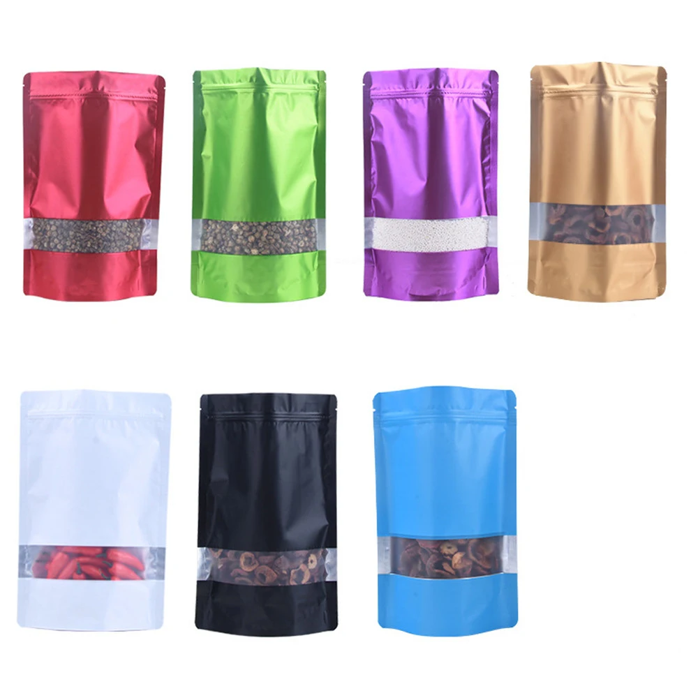 

100Pcs/lot 12x20CM Doypack Aluminum Foil Plastic Zip Lock Packing Bag with Window Mylar Self Seal Snack Zipper Package Pouches