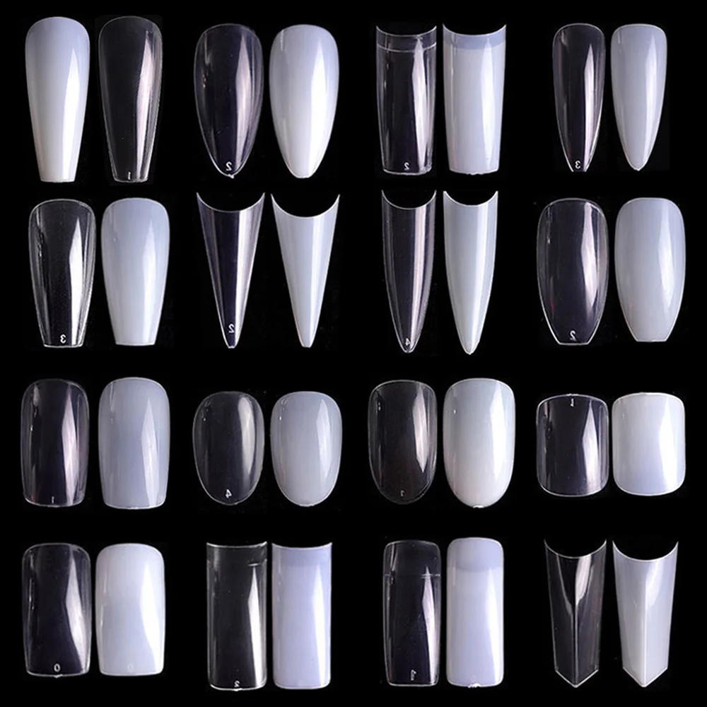 

500pcs/bag Fake nails 21 models Clear Natural False Nail Full Cover Press On Nail Tips Stiletto Almond Square Coffin French