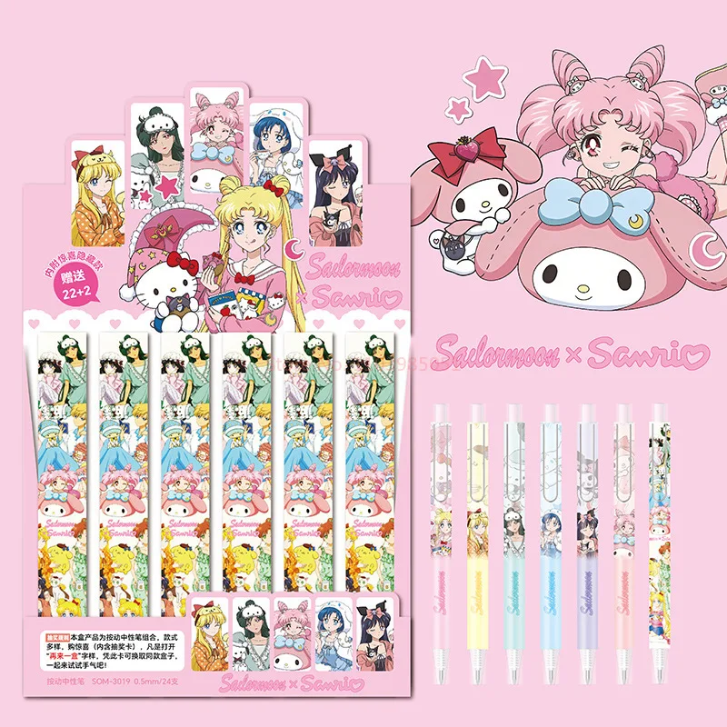 Centre de presse marin, 6/24 pièces, dessin animé pour étudiante, belle fille transformée en Sanrio, stylo de signature noir, signature pour étudiant, Pengift