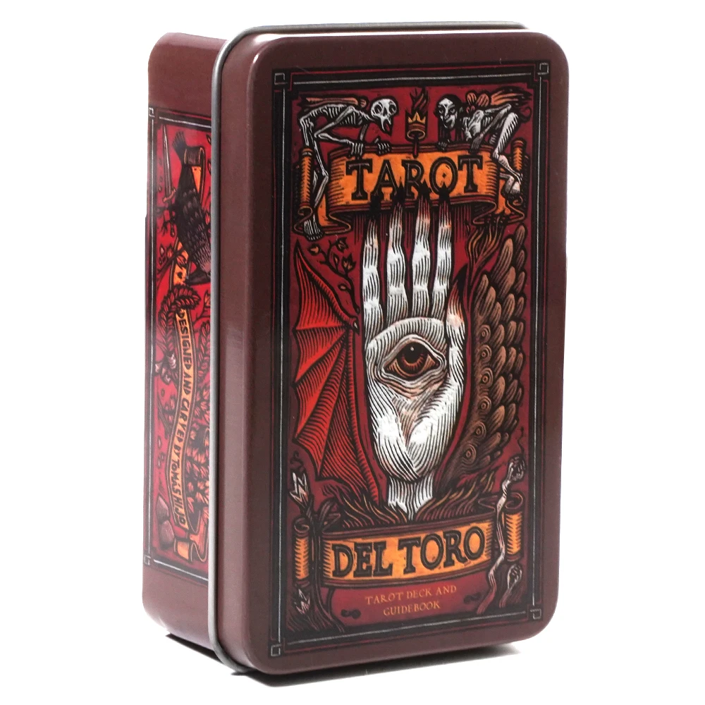 Del Toro Tarot in Tin Metal Box 78 Cards Gilded Edge Guidebook Light Seer\'s Tarot Deck Stocking Blooming Cat