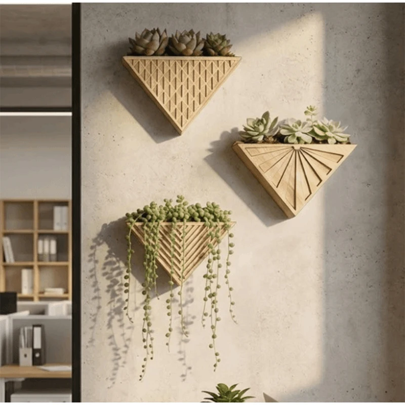Triangle Plant Holder Wooden Triangle Wall Planter Minimalist Decorative Geometric Flower Pot Handmade Succulent Pot Indoor