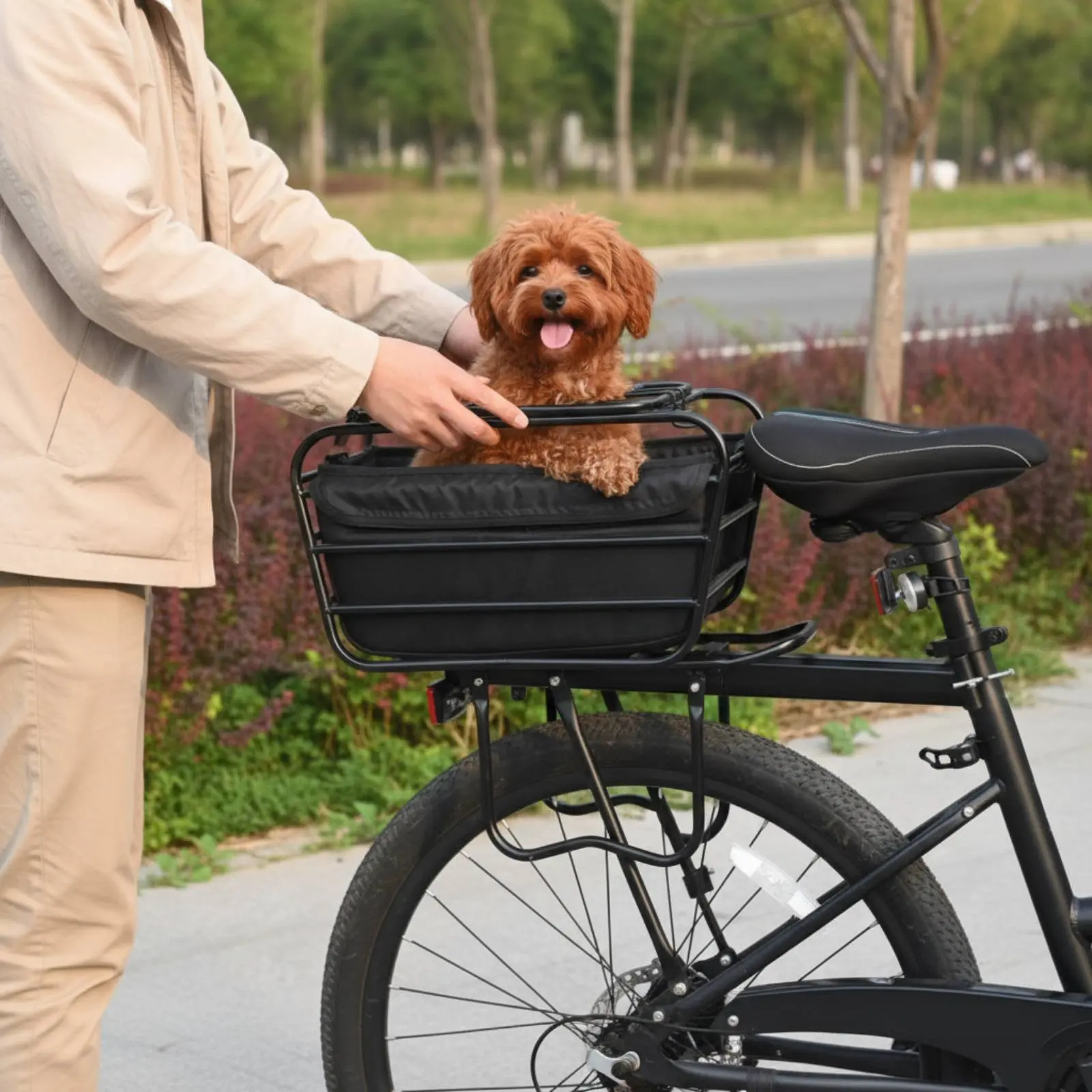 Cycle Dog Carrier Sturdy Duty Pet Carrier Bike Basket Rear Mount Storage Basket Versatile Foldable Design for Shopping - view 2
