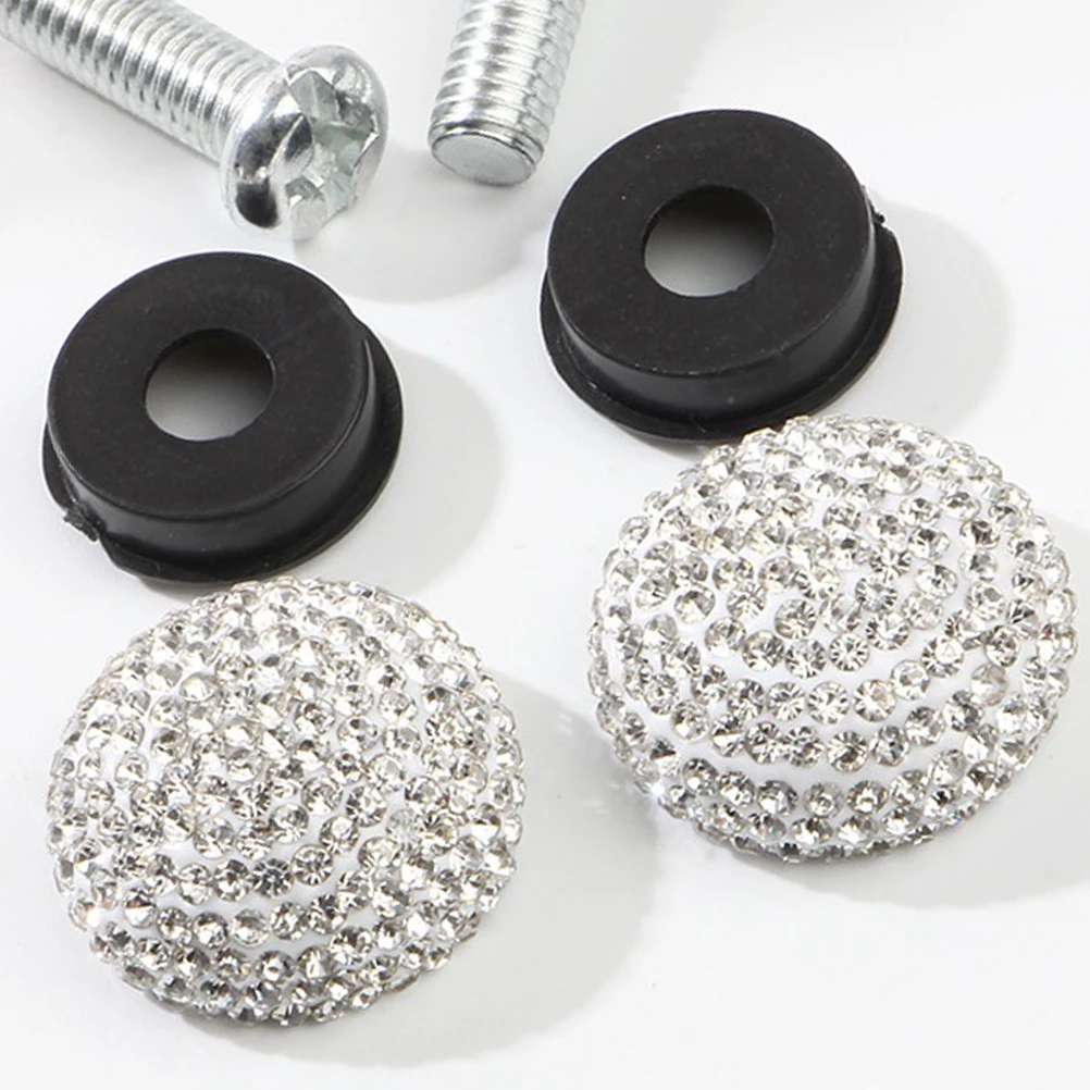 

Rhinestone License Plate Screws Vehicle Fasteners Decorative Anti-Theft Nuts Bolts Replacement For Car Plate White
