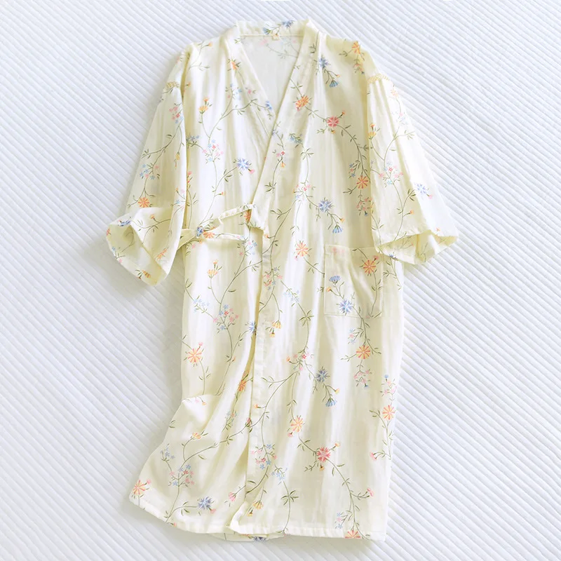 

Японское кимоно на бретельках, ночная рубашка, 100% хлопок, марля, женские весенне-летние тонкие пижамы юката, пот, пара, горячая весенняя одежда