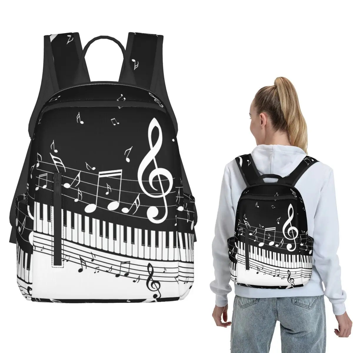 

Musical Notes And Piano Keyboard Backpack Daypack Boys Girls BookBag School Bag Shoulder Bags for Men Women