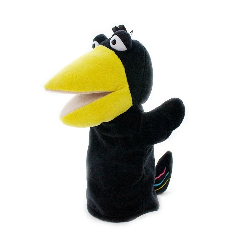 Boneca de brinquedo de fantoche de mão de raposa e corvo com boca móvel, fantoche de mão, teatro de contar histórias de desempenho infantil de pelúcia