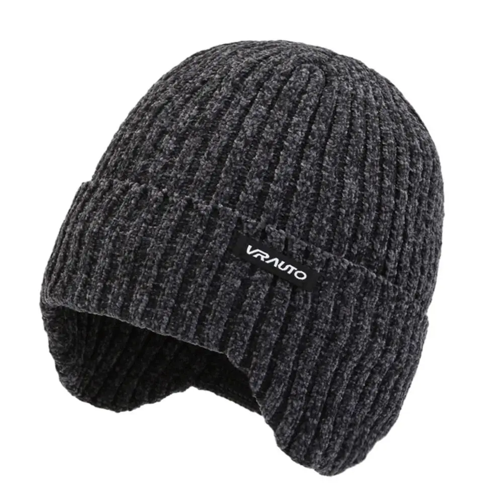 Weiche, winddichte Strickmütze für Herren, mit Fleece gefütterte Wollmützen, einfarbig, Gehörschutz,