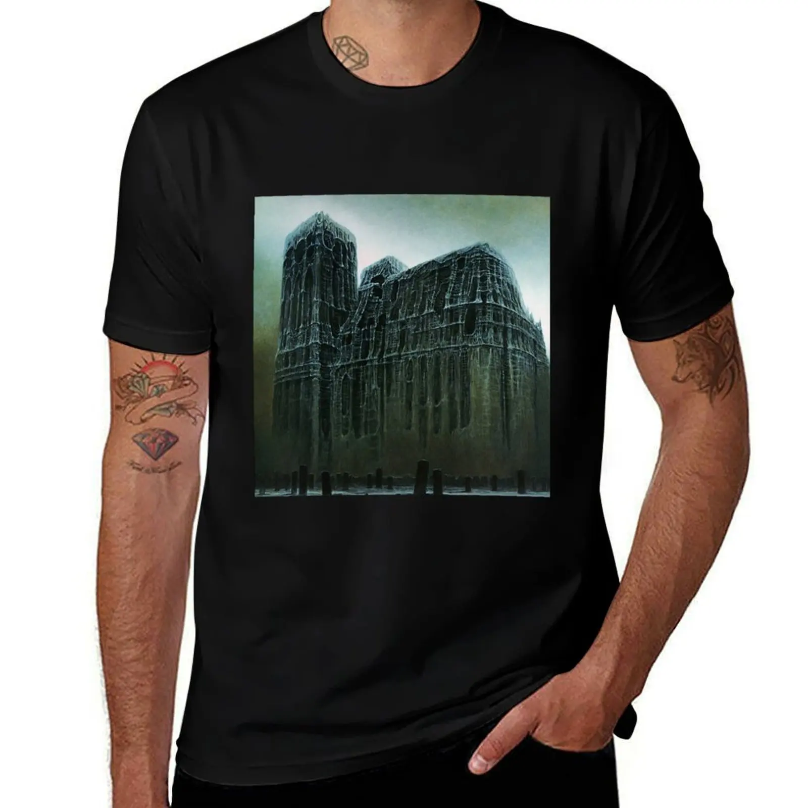 Untitled, by Zdzis?aw Beksiński T-Shirt Big and Tall Crew Neck Tee T-Shirt