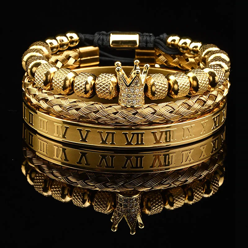 Luxury Set Crown Charms Man Bracelet Roman Stainless Steel Women Bangles Hand Jewelry Valentine's Day Gift