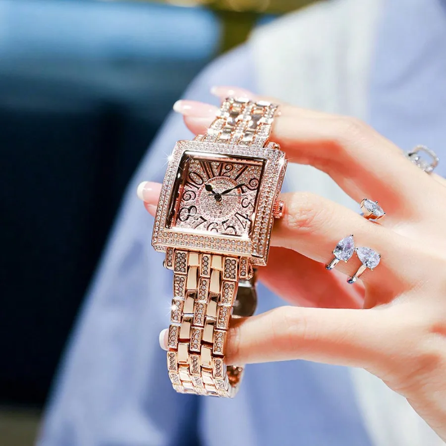 ساعة كوارتز نسائية فاخرة ريترو ، مستطيلية ، مقاومة للماء ، ستانلس ستيل ، عصرية