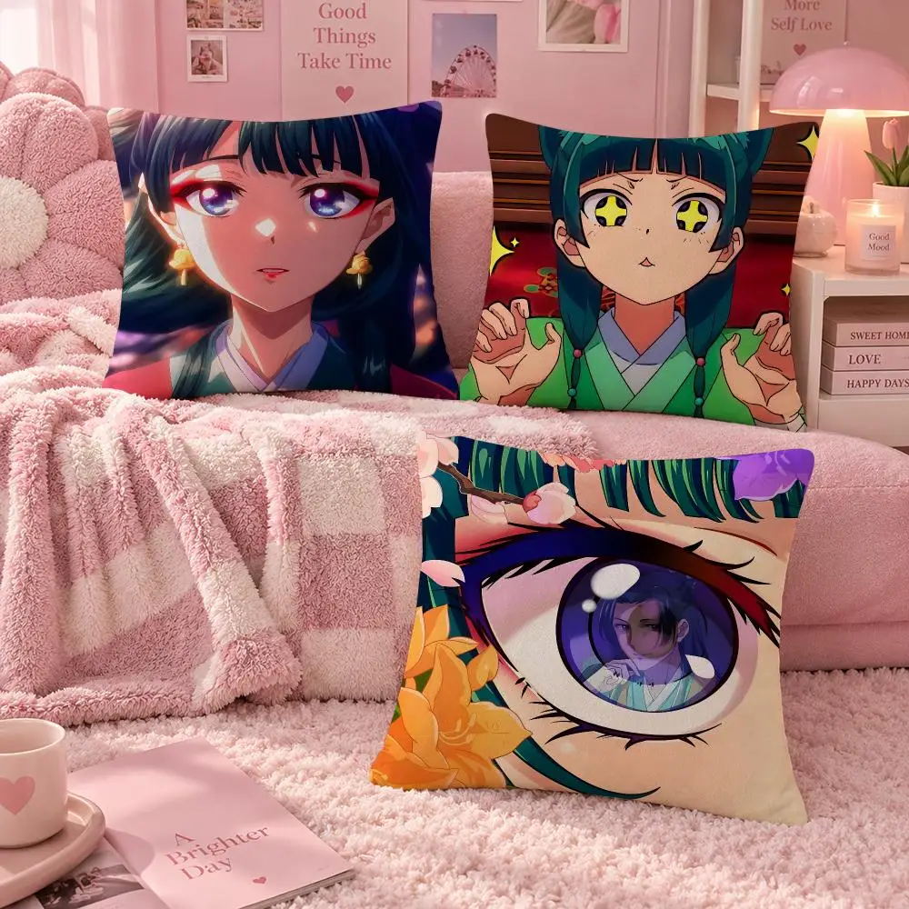 Anime Apothecary Diaries Maomao Cushion Cover Soft Throw Pillow Cover Washable Plush Cushion Case for Sofa Bed Living Room