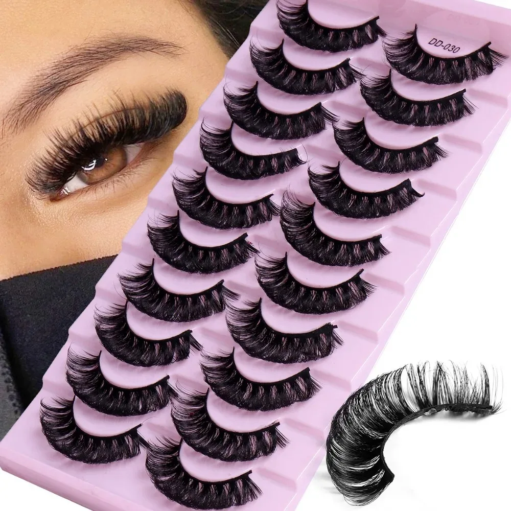 10 Pairs Russian Strip Lashes DD Curl Lashes 3D Eyelashes Reusable ...