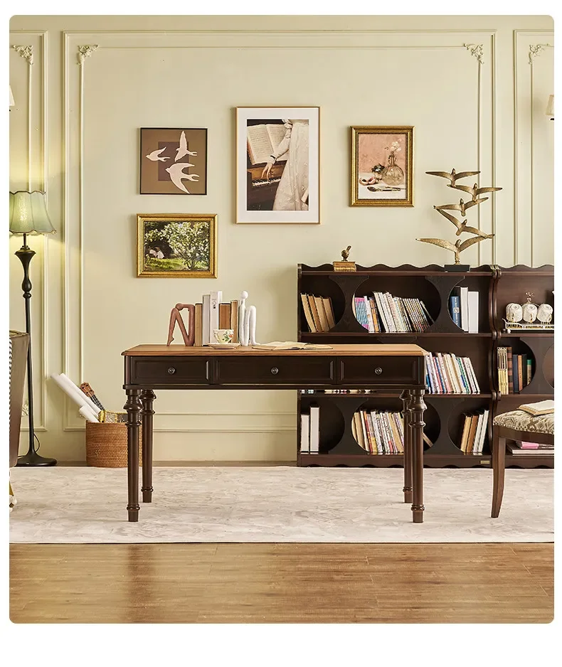 Y16- retro simple light luxury all solid wood desk writing computer desk home study teak