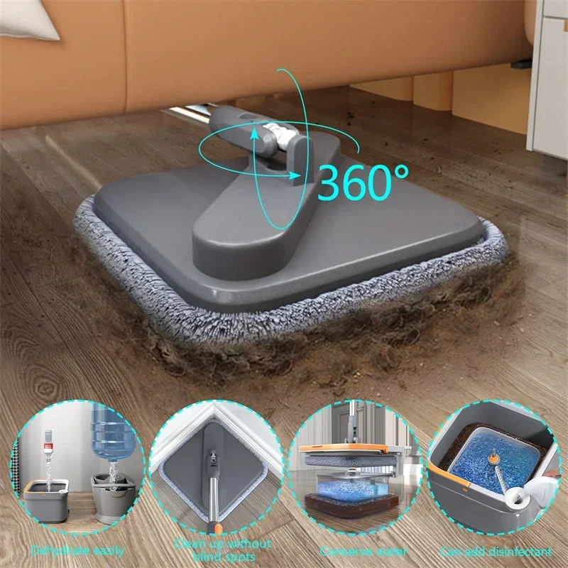 Hand-Free Lazy Squeeze Mop Spin Mop With Bucket Automatic Magic Floor Mop Nano Microfiber Cloth Self-Cleaning Square Mop Tools