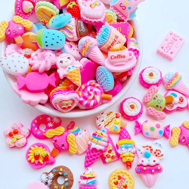 20Pcs New Cute Mini Mixed Candy, Cake, Ice Cream Flat Back Resin Cabochons Scrapbooking DIY Jewelry Craft Decoration Accessorie