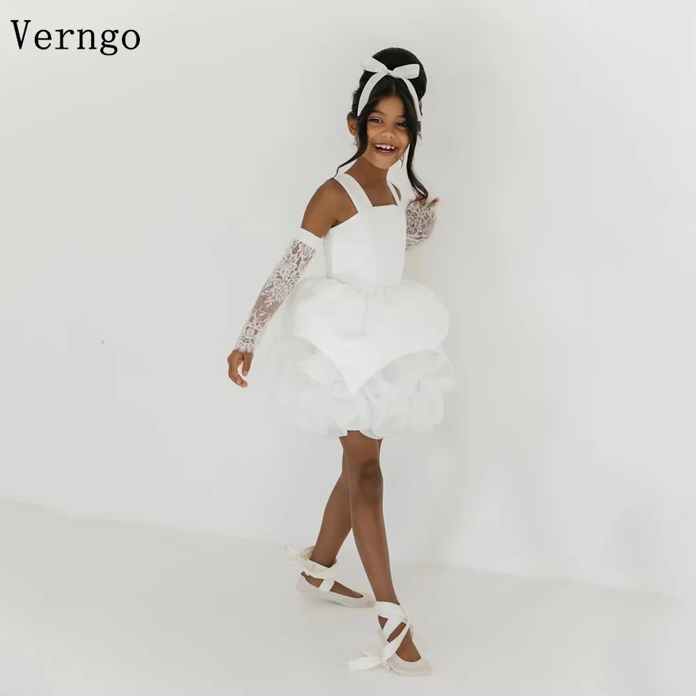 

Verngo Pleated 3D Flowers Girl Flowers Dress Spaghetti Straps Ball Gowns Princess Kid Birthday Party Gowns Customized