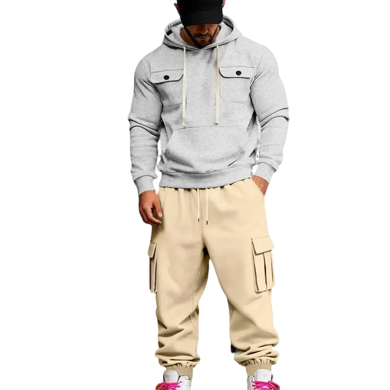 الرجال عارضة فضفاض زائد المخملية ملابس العمل في الهواء الطلق مقنعين البلوز و Sweatpants دعوى الرجال الخريف والشتاء الدافئة طباعة فضفاضة #5