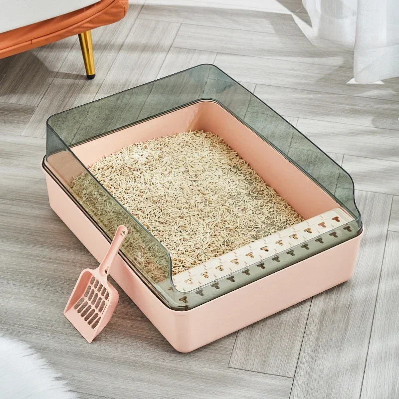 Semi Enclosed Cat Litter Box Transparent Raise The Fence Cat Toilet Prevent External Splashing Cat Box Pet Supplies