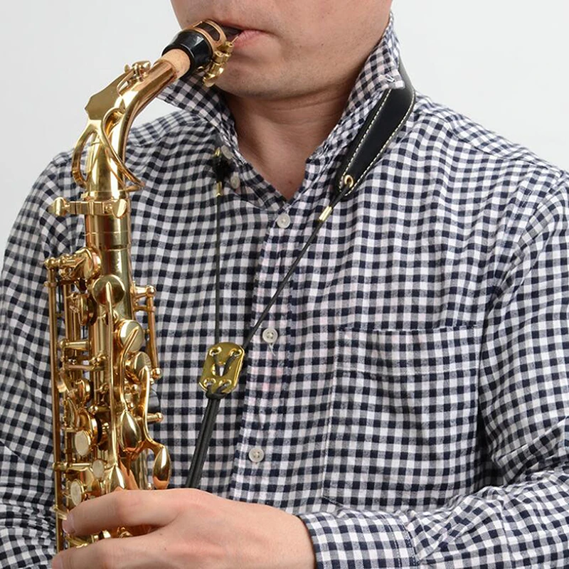 PU Leather Adjustable Saxophone Neck Padded Strap Sax Harness Hanging Belt Strap Black Woodwind Instrument Accessories