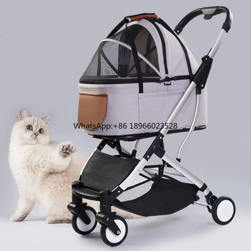 China wholesale luxury pet stroller dog wheelchair unfolding cheap 4 wheel small travel pet stroller for cat