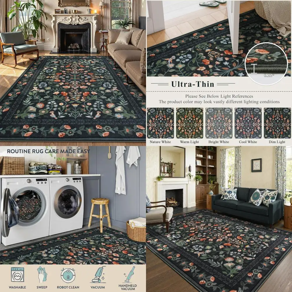 

Lahome Floral Area Rugs 8x10, Non-Slip Soft Rugs for Living Room and Bedroom, Washable Vintage Botanical Design