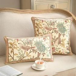 Home Decor Pillow Livingroom Sofa Nap Cushion Retro Velvet Pillowcase Bedside Cushion Cover Flower and Bird Printed Waist Pillow