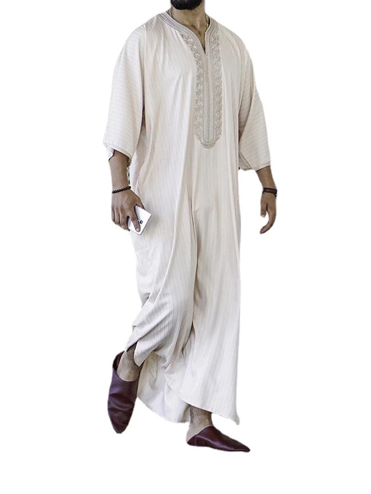 Muçulmano robe men roupa islâmica solto jubba thobe caftan ramadan tradicional vestido nacional do oriente médio árabe moda bordado