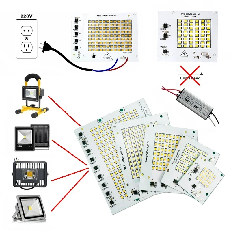 10ชิ้น/ล็อต LED โคมไฟชิป SMD2835ลูกปัดแสง AC 220V 240V 10W 20W 30W 50W 100W DIY สำหรับกลางแจ้ง Floodlight สีขาวอุ่นสีขาว