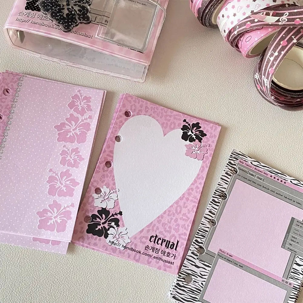 Multi-functional Hibiscus Pattern Mini M5 Journal Transparent Loose-leaf Design Pocket Notebook Planner Book School Office