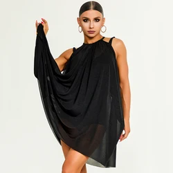 New Halter Neck Black Dress Women Latin Dance Practice Clothes Loose Sexy Rumba Samba Salsa Dance Dress Club Party Wear DNV22270