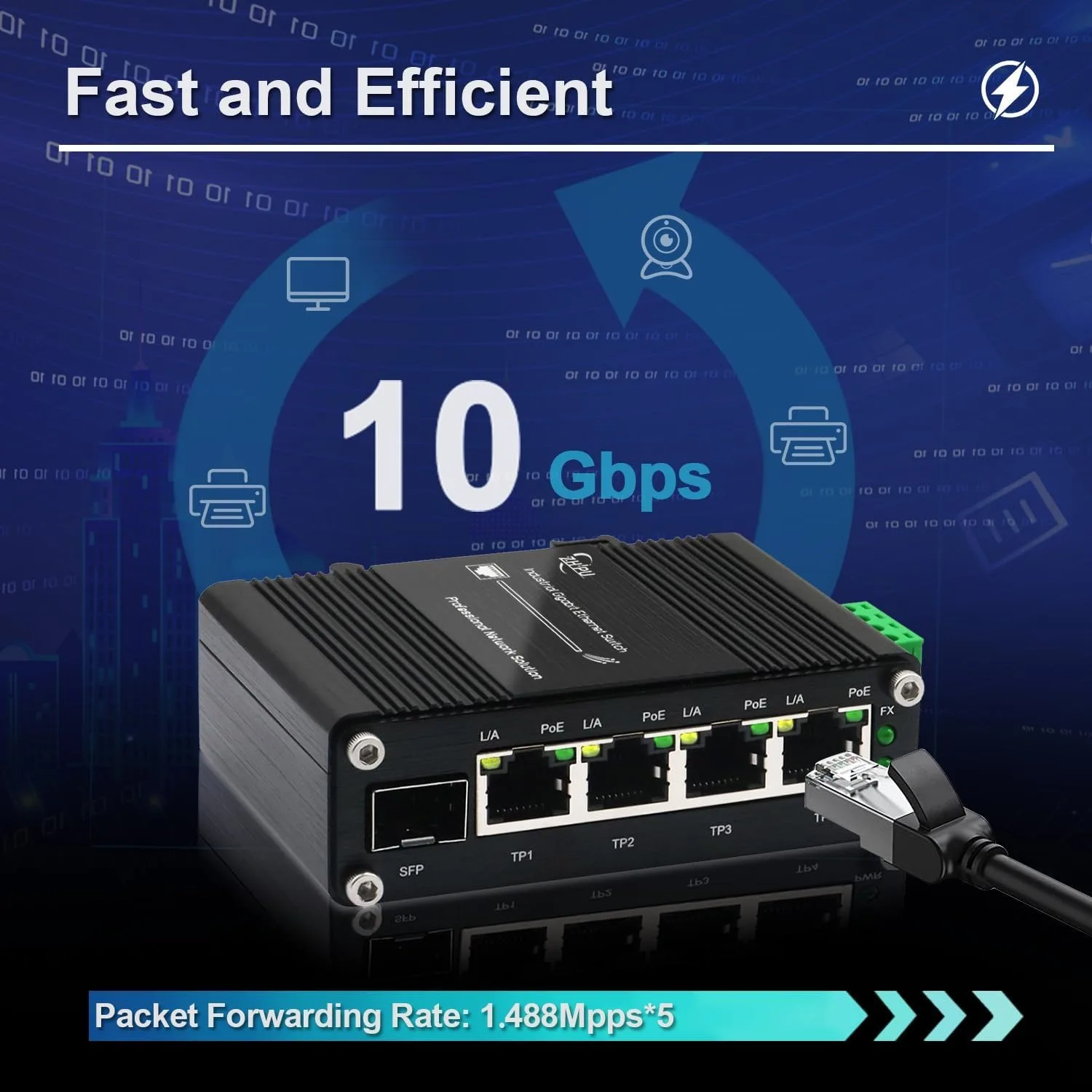 Industrial 4-Port Gigabit Solar PoE Switch, DC 12-48V Input, 48V PoE Output, SFP Uplink, IEEE 802.3af/at