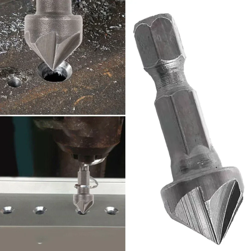 1Pc 6 Fluit Verzonken Boor Bit Vijf-Edge Chamferer Bit 6.35Mm Zeskant Schacht 13Mm Kop Voor Houtbewerking Timmerwerk Boorgereedschap