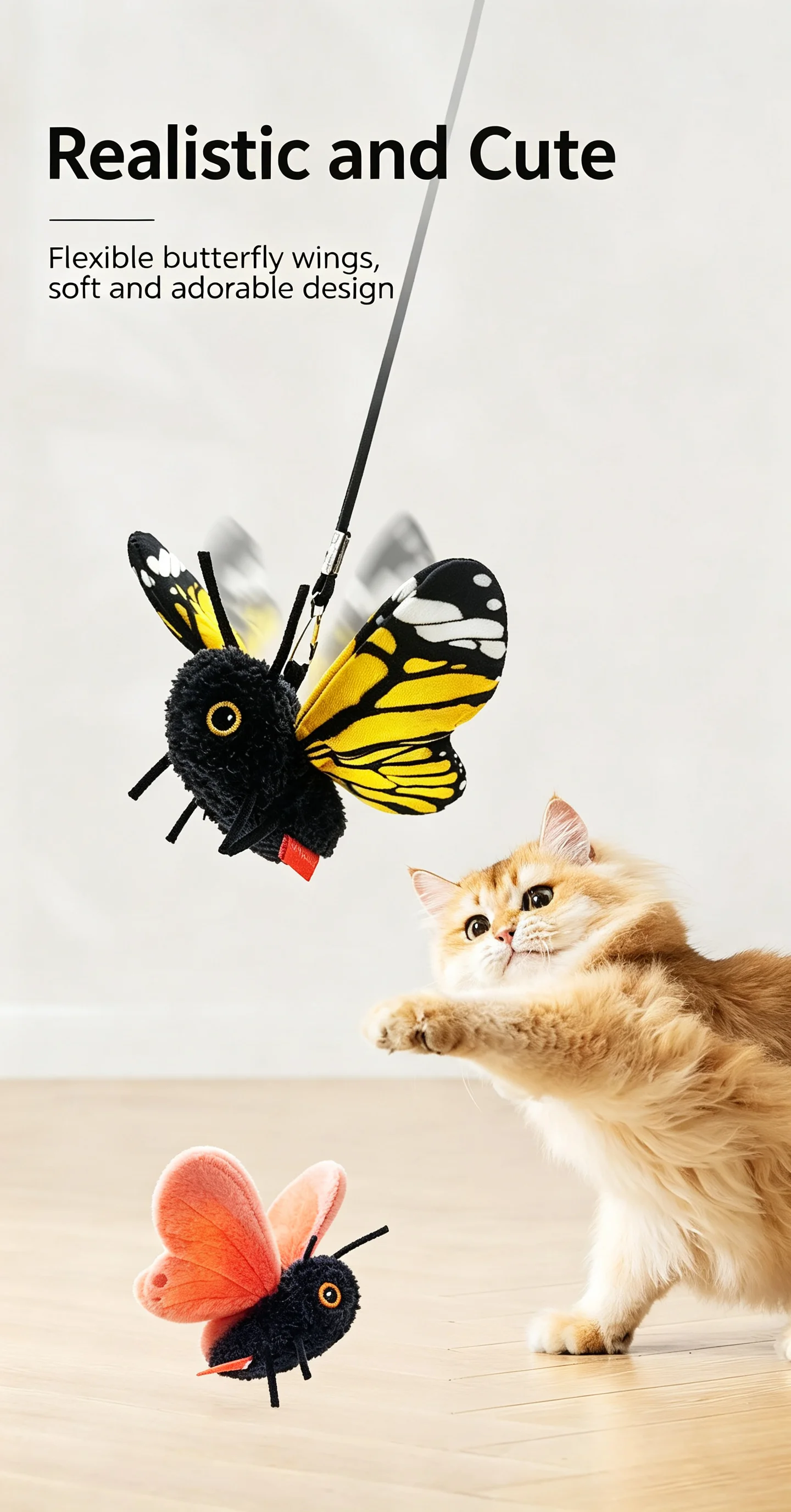 Simuliertes Schmetterlings-Insekten-Katzenspielzeug, automatische elektrische Katzenangel, selbstspielendes, langeweilelösendes, interaktives Haustierspielzeug für Kätzchen – Detail 4