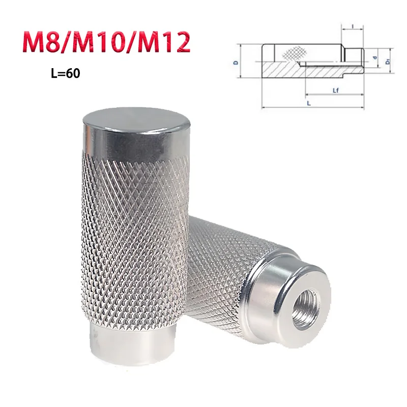 1pcs Aluminum Alloy Rolling Flower Long Handle Sleeve Cylindrical Fixed Handle Machine Handle Internal Thread Handle M8/M10/M12