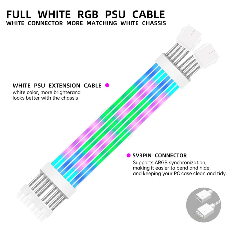 ARGB PSU Cables 2X8pin PCIE ARGB PSU Cables Soft Silicone Bendable For Gaming PC Build