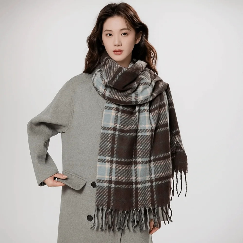 

Elegant Pashmina Plaid Wool Scarf Tassel Winter Cashmere Scarves Thicken Warm Long Shawl Women/Men