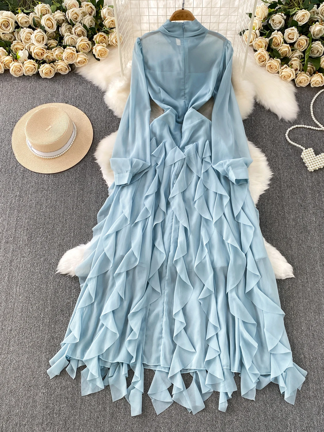 Ele v-ne com cinto longo dr feminino outono férias em camadas renda guarnição fada saia linha a macio médio fino sem estiramento