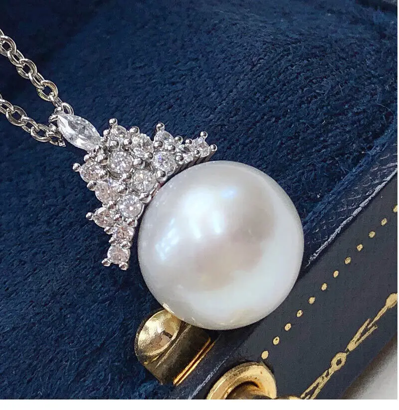 18In/45cm South Sea White Pearl Pendant Necklace 13-14mm round Natural Real Jewelry for All Occasions