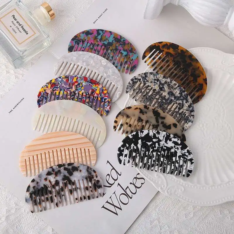 Korean Half Round Anti-static Hair Combs Wide Teeth Acetate Hair Brushes Outside Colorful Hairdressing Salon Styling Accessories