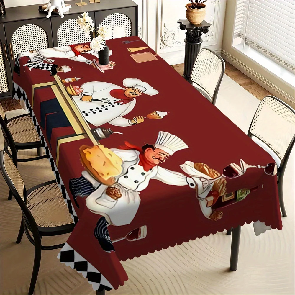 Nappe rectangulaire Fun Chef avec bord festonné, 1 pièce, pour salle à manger, salon, cuisine, usage domestique, hôtel, usage quotidien