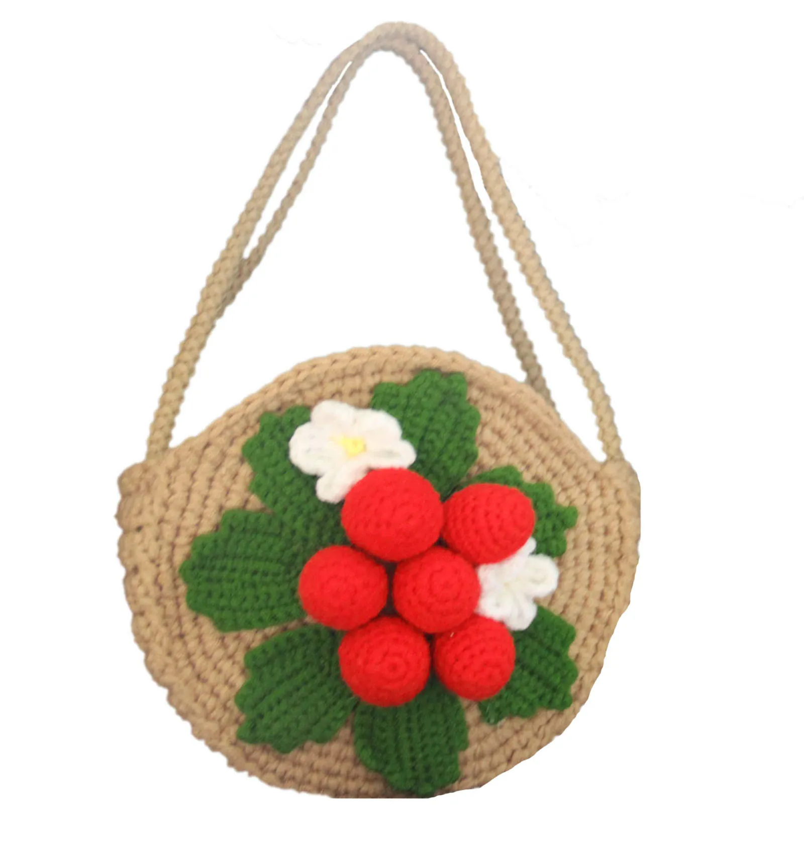 

Cute Knitted Strawberry High-Capacity Cosmetic Shopping Bag Handbag