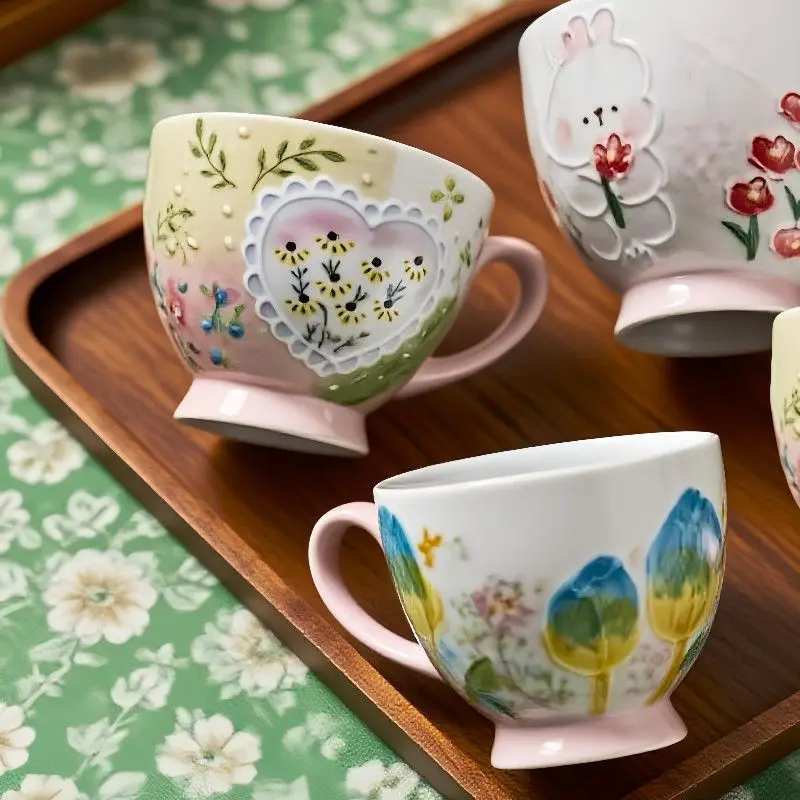 

American Breakfast Cup Hand-painted Ceramic Cup Home Creative Pastoral Mug Large Capacity Milk Cups Oat Drinkware