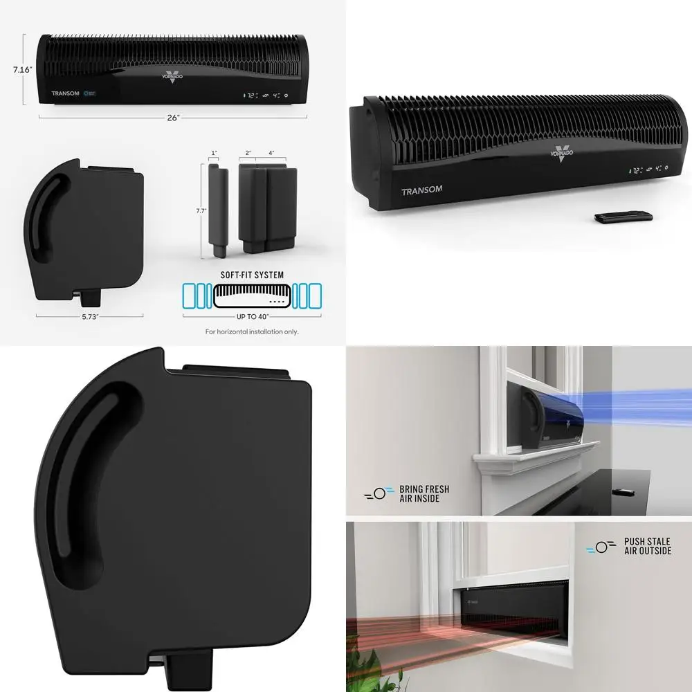 

4-Speed Reversible Transom Window Fan with Remote Control, Weather-Resistant, Black for Whole Room Ventilation