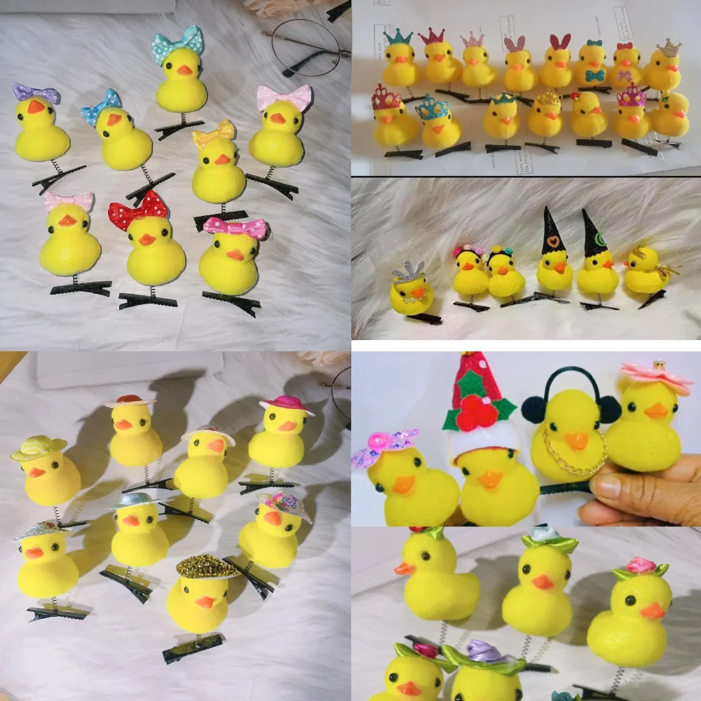 

10pcs Cartoon Hairpin Hair Styling Tool Little Yellow Duck Plush Duckbill Clip Bowknot 3D Headwear Hair Accessory