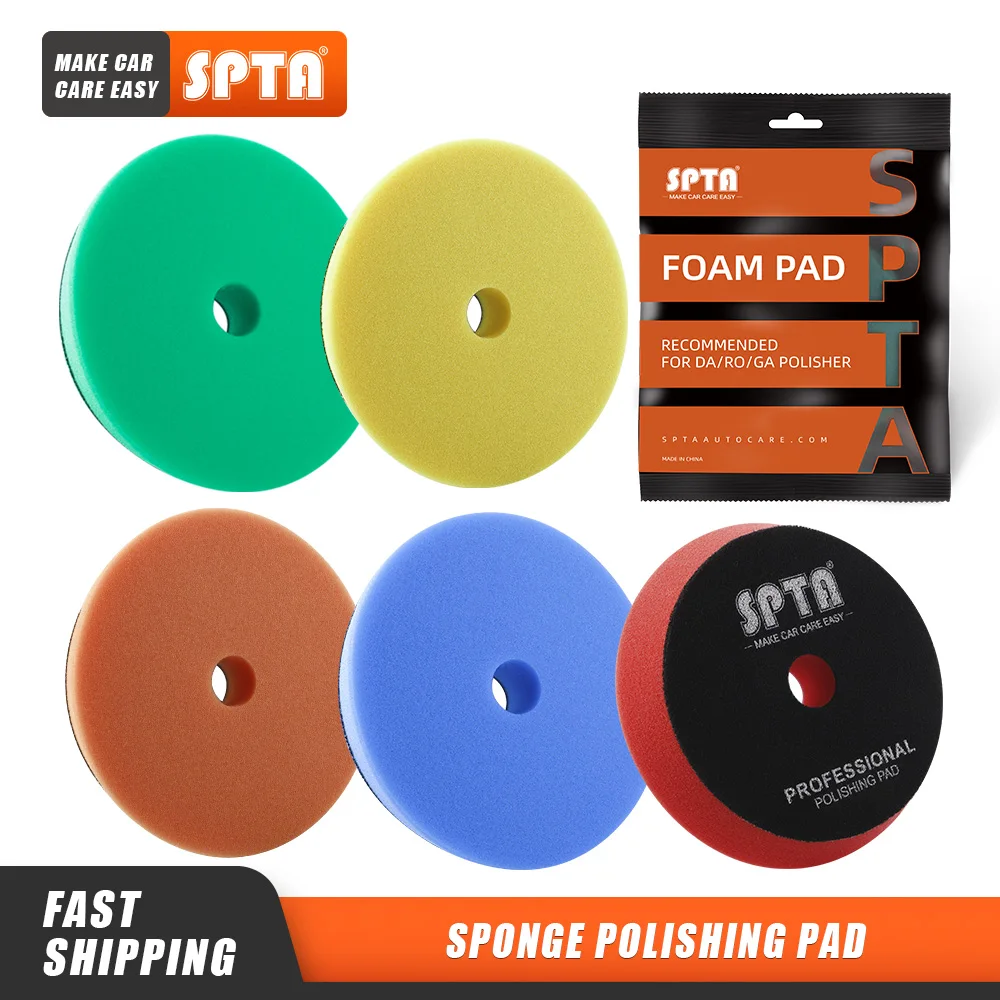 

(Bulk Sales) SPTA 3"(80mm)/5"(125mm)/6"(150mm) Beveled Flat Buffing Pads Set Car Foam Drill Polishing Sponge Kit for DA/RO
