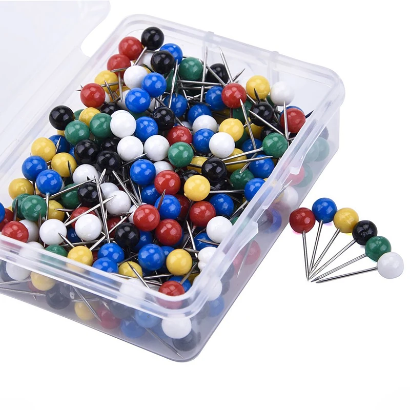 500 Pcs Stainless Steel Needle Colorful Plastic Pin Stationery Office Fixed Earth Pin Tack Wood Fastening Nail