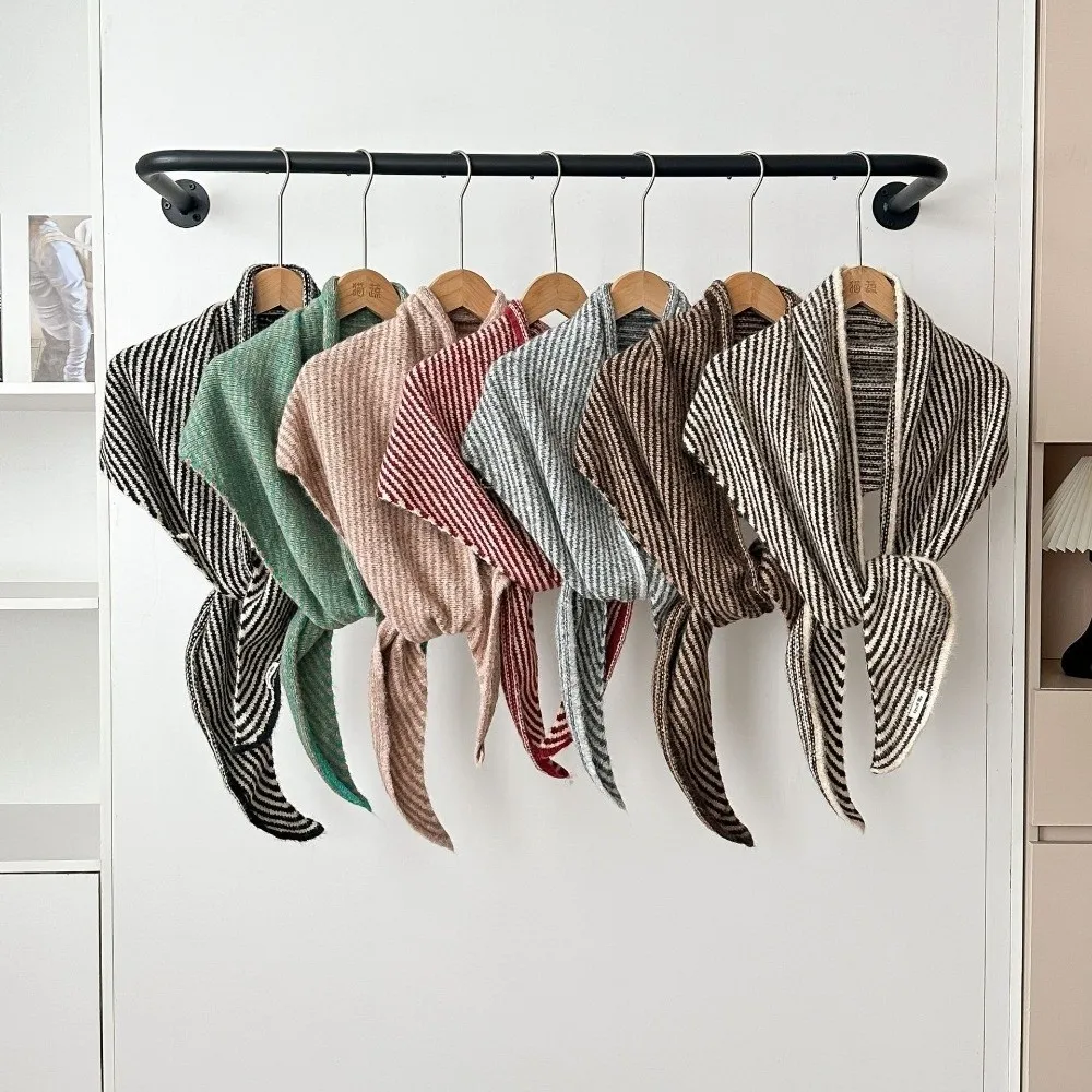 Decorative Comfortable Triangle Striped Scarf Elegant Windproof Neck Warmer Versatile Soft Knit Wool Scarf Gift